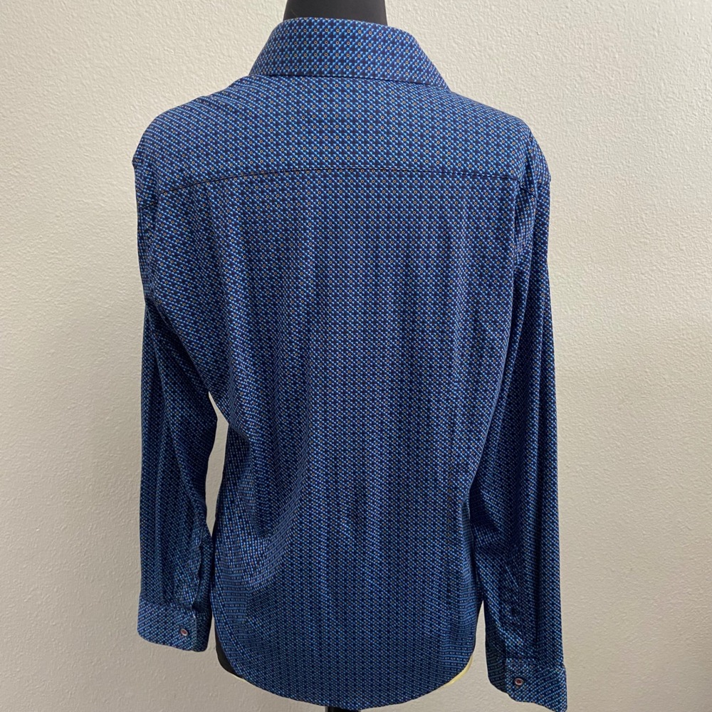 Butter Cloth Mens M Blue Button Up Shirt Excellent Geometric Long Sleeve Cotton - Picture 7 of 7